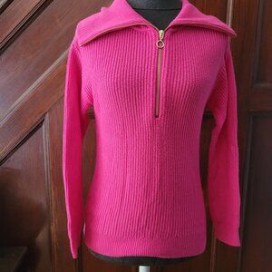 Talbots Womens XS Hot Pink Half-Zip Sweater Cotton Wool Blend